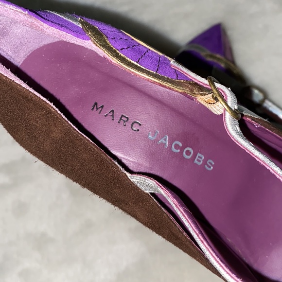 EUC MARC JACOBS Brown & Purple Mary Jane Color Block Metallic Accents Sz 37 1/2 - Picture 10 of 16